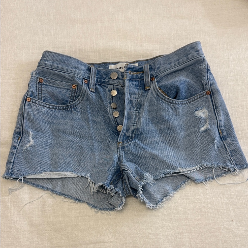 Aritzia Light Blue Distressed Jean Shorts